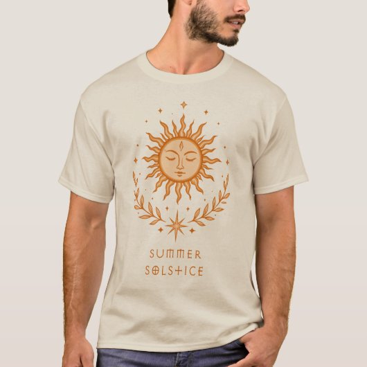 Summer Solstice Celestial Sun Face Botanical Art Tシャツ (正面)