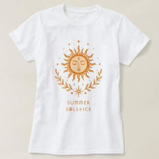 Summer Solstice Celestial Sun Face Botanical Art Tシャツ