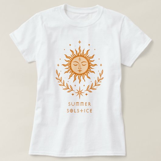 Summer Solstice Celestial Sun Face Botanical Art Tシャツ (デザイン正面)