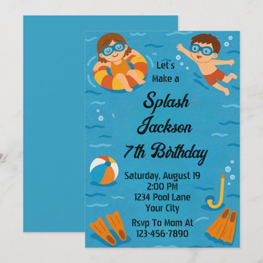 Summer Splash Birthday 招待状 (正面/裏面)