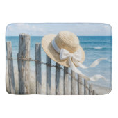 Summer Straw Hat On Beach Fence バスマット (正面)