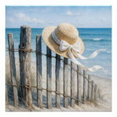 Summer Straw Hat On Beach Fence ポスター (正面)