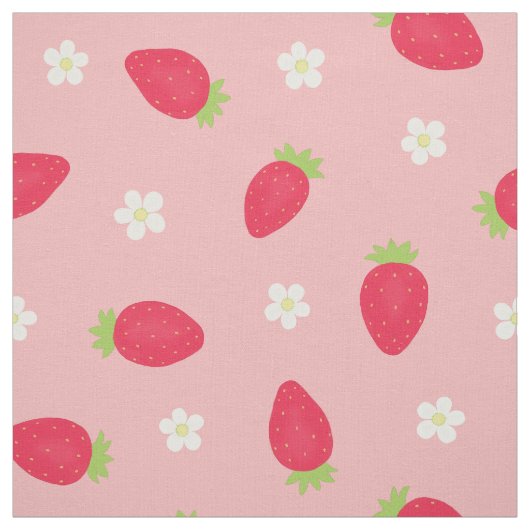 Summer Strawberries on Pink (large scale) ファブリック (見本)