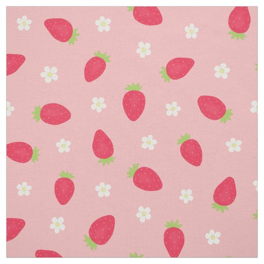 Summer Strawberries on Pink (medium scale) ファブリック (見本)