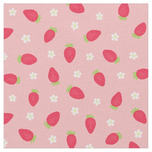 Summer Strawberries on Pink (small scale) ファブリック (クローズアップ)