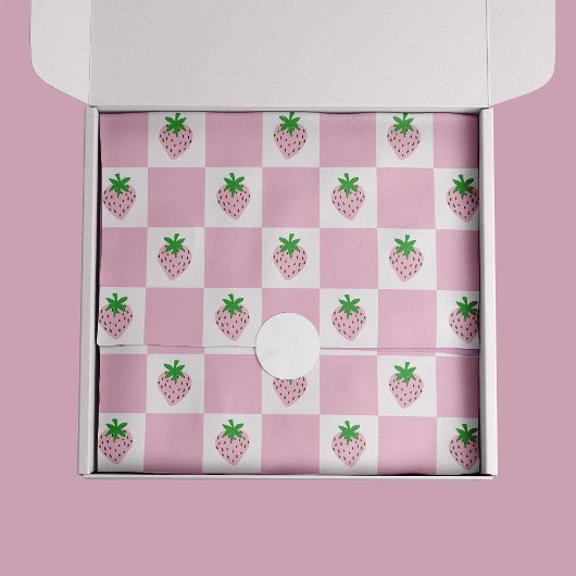 Summer Strawberry Pink Checkerboard 薄葉紙