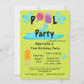 Summer Sunクールスプラッシュプールパーティーファースト誕生日 招待状 (正面)