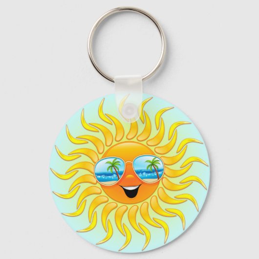 Summer Sun Cartoon with Sunglasses keychain キーホルダー (正面)