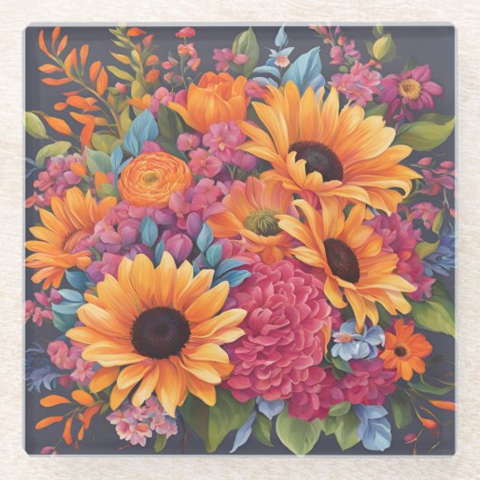 Summer Sunflower magic ガラスコースター (正面)