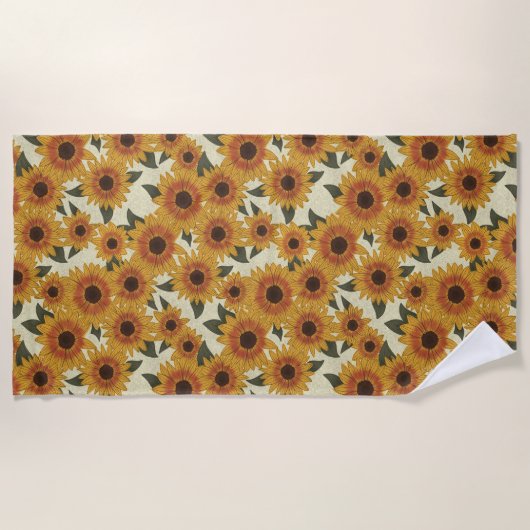 Summer Sunflowers ビーチタオル (正面)