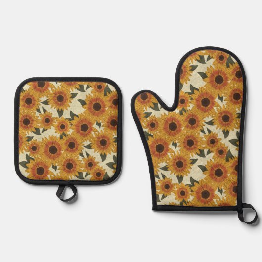Summer Sunflowers Oven Mitt & Pot Holder Set 鍋つかみ&鍋敷きセット (正面)