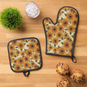 Summer Sunflowers Oven Mitt & Pot Holder Set 鍋つかみ&鍋敷きセット (トップダウン)