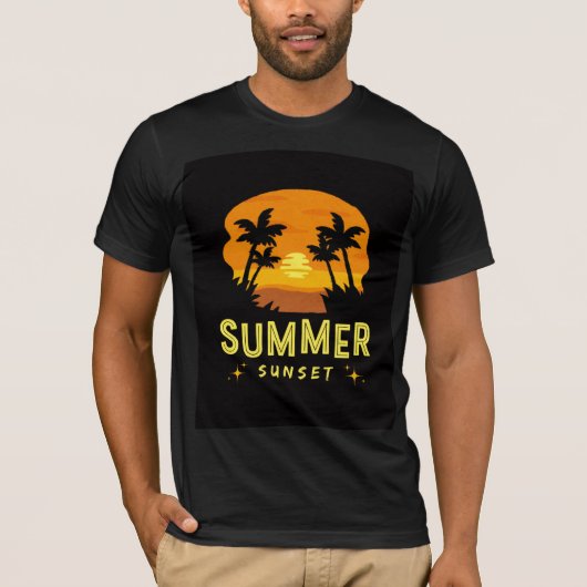 Summer Sunset Black T-Shirt | Aesthetic Beach Vibe Tシャツ (正面)