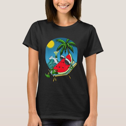 Summer Sunset Watermelon Women Water Fruit Love Tシャツ (正面)