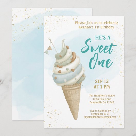 Summer Sweet One Icecream First Birthday  招待状 (正面/裏面)