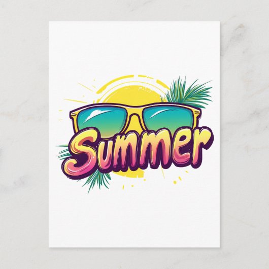 Summer Text - Colorful Summer Sunglasses ポストカード (正面)