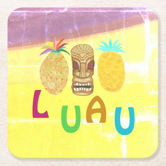Summer Tiki Pineapple Luau スクエアペーパーコースター (正面)