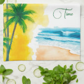 “Summer Time”ビーチデザイン キッチンタオル (折り畳み)