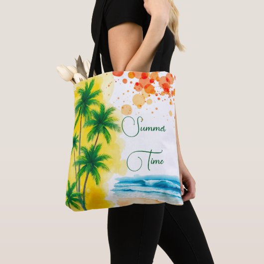 “Summer Time”ビーチデザイン トートバッグ (クローズアップ)