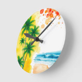 “Summer Time”ビーチデザイン ラウンド壁時計 (傾斜)