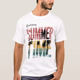 SUMMER TIME - レトロビーチの夕焼けヤシの木グラフィック Tシャツ
