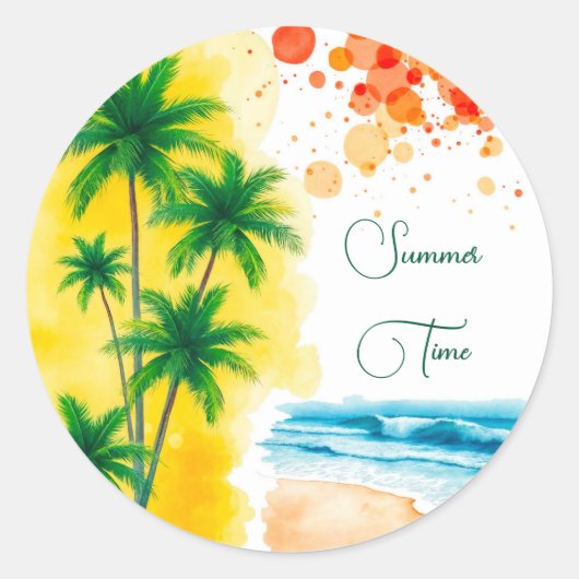 “Summer Time” beach design Round Clock ラウンドシール (正面)