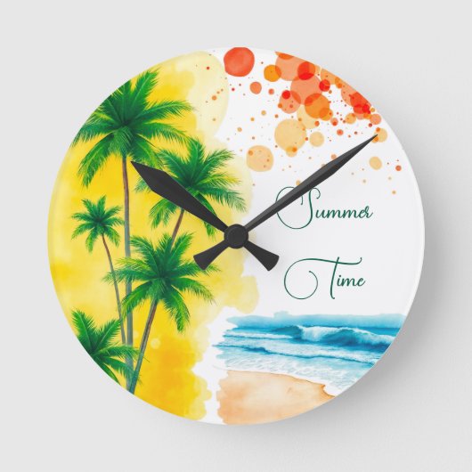 “Summer Time” beach design Round Clock ラウンド壁時計 (正面)