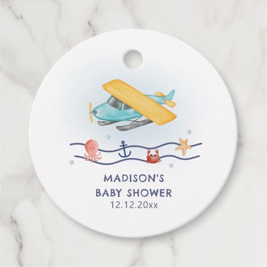 Summer Travel Adventure Sea Airplane Baby Shower フェイバータグ (正面)