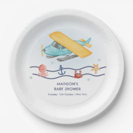 Summer Travel Adventure Sea Airplane Baby Shower ペーパープレート