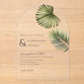 Summer Tropical Destination Wedding Palm Arch アクリル招待状 (正面)