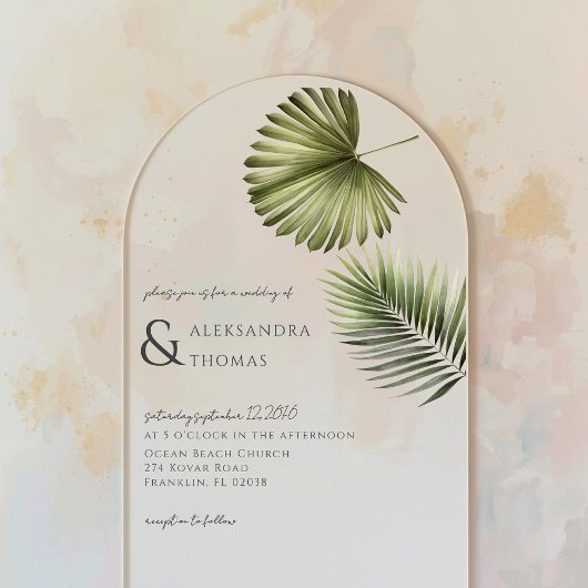 Summer Tropical Destination Wedding Palm Arch アクリル招待状