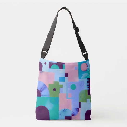 Summer Tropical Floral Tote Bag – Cute Blue Pink B クロスボディバッグ (正面)