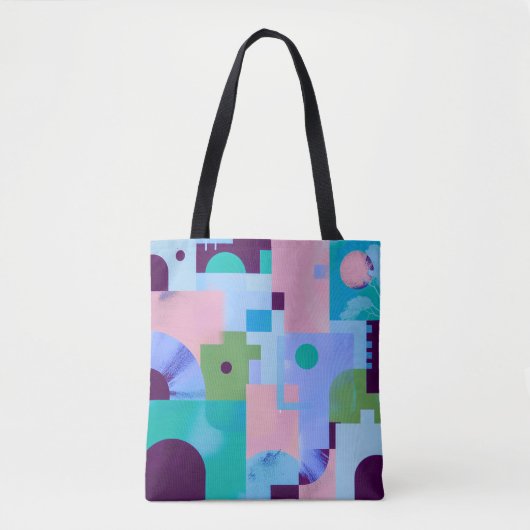 Summer Tropical Floral Tote Bag – Cute Blue Pink B トートバッグ (正面)