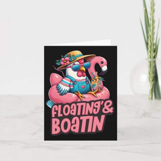 Summer Vacation Chicken Floating Boating Summer Vi カード (正面)
