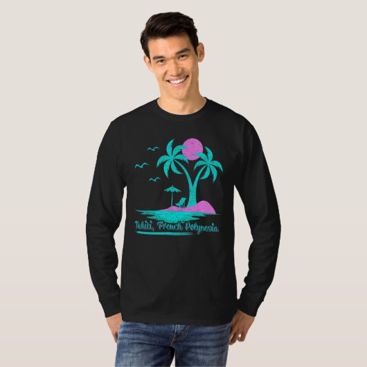 Summer Vacation Palm Tree French Polynesia Tahiti Tシャツ (正面フル)