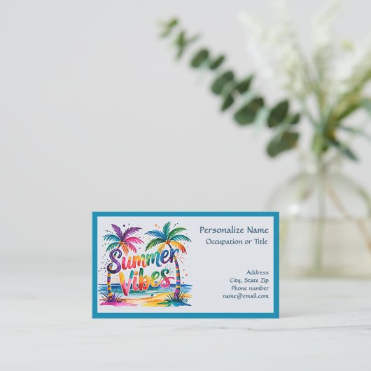 Summer Vibe Pastel Island Scene Palm Trees Beach 名刺 (スタンド正面)