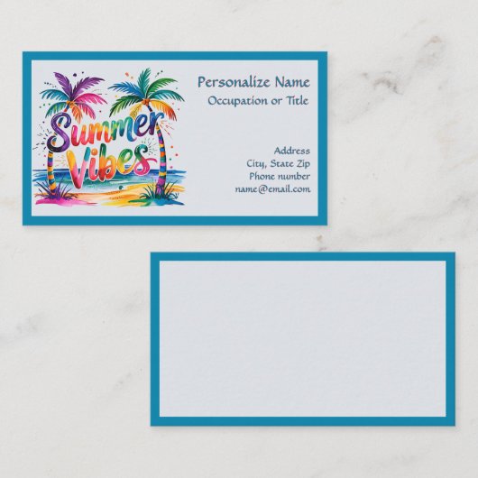 Summer Vibe Pastel Island Scene Palm Trees Beach 名刺 (正面/裏面)