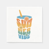 Summer Vibe Retro Floral  スタンダードカクテルナプキン (正面)