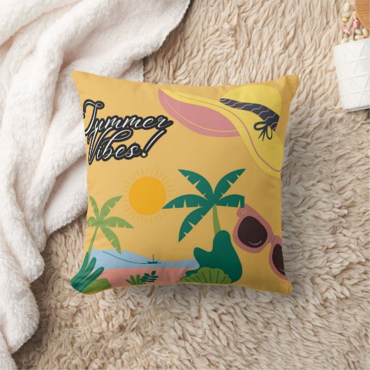 Summer Vibe Yellow Throw pillow クッション (ブランケット)