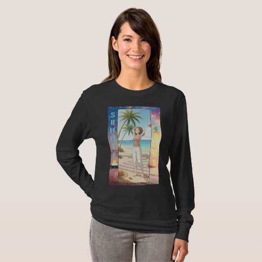 Summer Vibes Anime Beach Scene – Character Art  Tシャツ (正面フル)