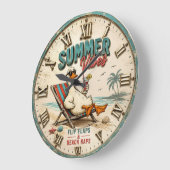 Summer Vibes Beach Duck Coastal Tropical Decor ラージ壁時計 (傾斜)