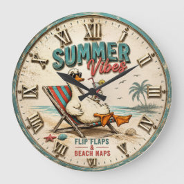 Summer Vibes Beach Duck Coastal Tropical Decor ラージ壁時計