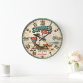 Summer Vibes Beach Duck Coastal Tropical Decor ラージ壁時計 (ホーム)