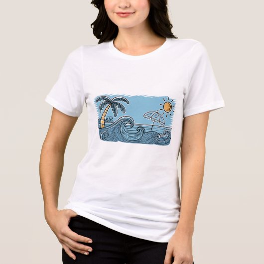 Summer Vibes Beach Illustration トライブレンドＴシャツ (正面)