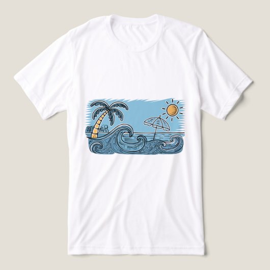 Summer Vibes Beach Illustration トライブレンドＴシャツ (デザイン正面)