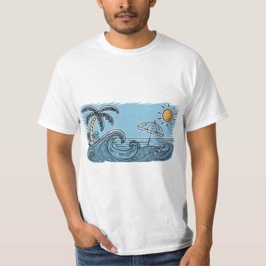 Summer Vibes Beach Illustration Tシャツ (正面)
