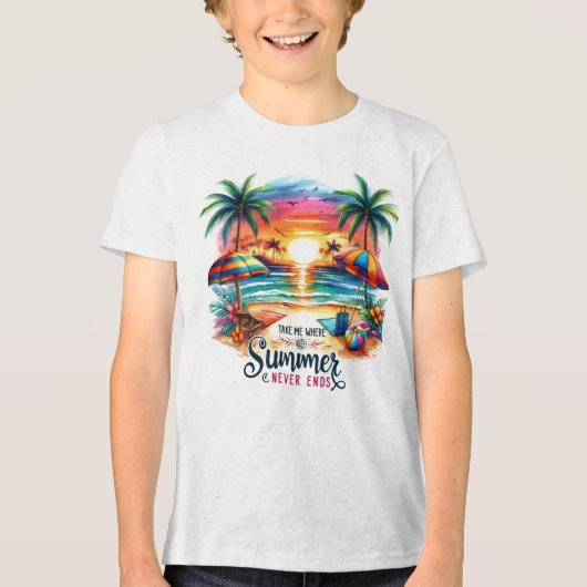 Summer Vibes Brushstroke Beach Sunset-34626 トライブレンドＴシャツ (正面)