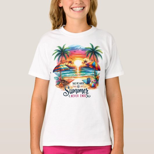Summer Vibes Brushstroke Beach Sunset-34626 Tシャツ (正面)