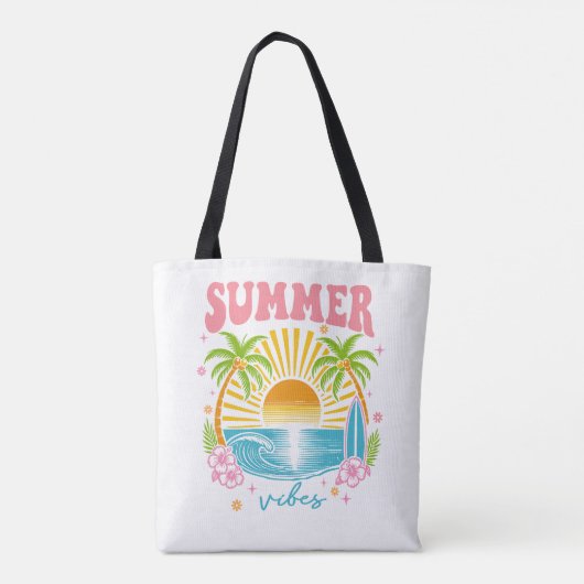"Summer Vibes" Cheerful Boho Beach Palm Trees トートバッグ (裏面)