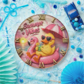 Summer Vibes Duck Cute Flamingo Pool Float Beach ペーパープレート (パーティー)